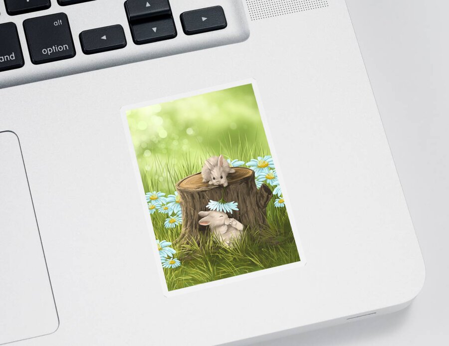 Bunny Sticker featuring the painting Hi there by Veronica Minozzi