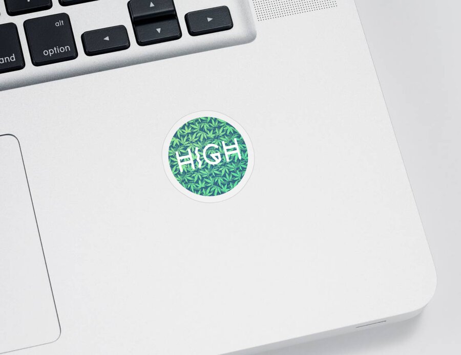 Typo Sticker featuring the digital art HIGH TYPO Cannabis  Hemp 420 Marijuana  Pattern by Philipp Rietz
