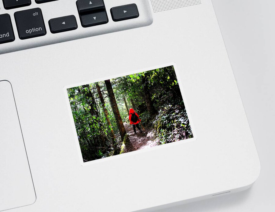 Hiker Sticker featuring the photograph Hiker In Red by Marie Jamieson