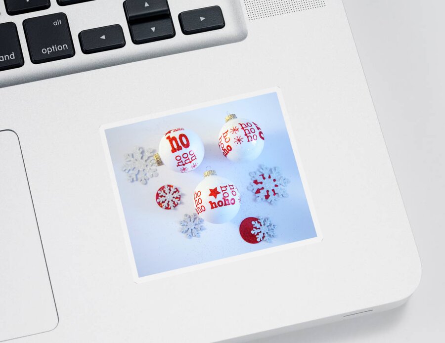 Christmas Sticker featuring the photograph Ho Ho Ho Ornaments by Toni Hopper