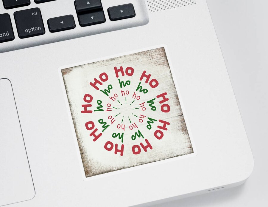 Christmas Sticker featuring the mixed media Ho Ho Ho Wreath- Art by Linda Woods by Linda Woods