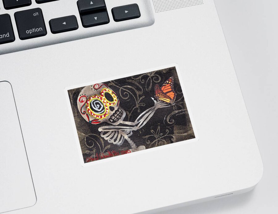 Day Of The Dead Sticker featuring the painting Holding Life by Abril Andrade