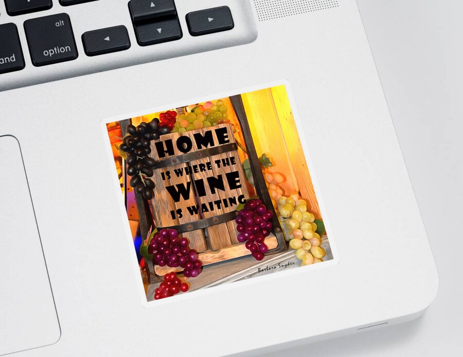 Antique Store Wine Press Sticker featuring the photograph Home is where the Wine is Waiting Wine Press by Barbara Snyder