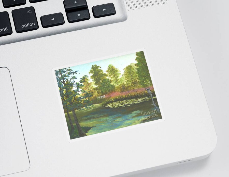 Landscape Sticker featuring the painting Hopeland Gardens Duck Pond by Jerry Walker