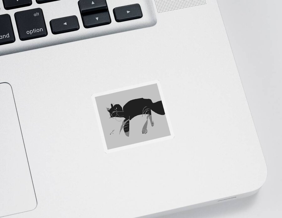 Cat Sticker featuring the drawing Horatio Tobias Greyscale by Anita Dale Livaditis