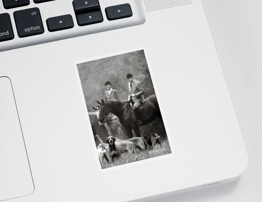  Sticker featuring the photograph Horses and Hounds 2 in Black and White by Angela Rath