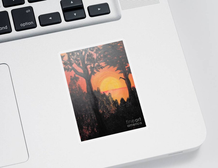 Landscape Sunset Tropical Orange Sticker featuring the painting Hot by Saundra Johnson