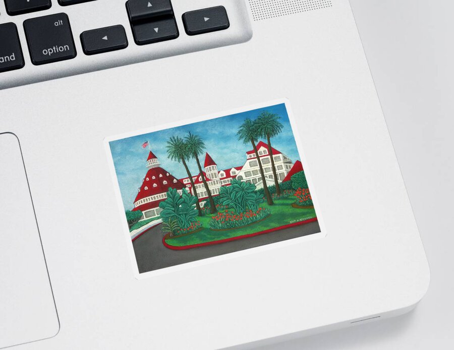 Hotel Sticker featuring the pastel Hotel Del Coronado by Michael Heikkinen
