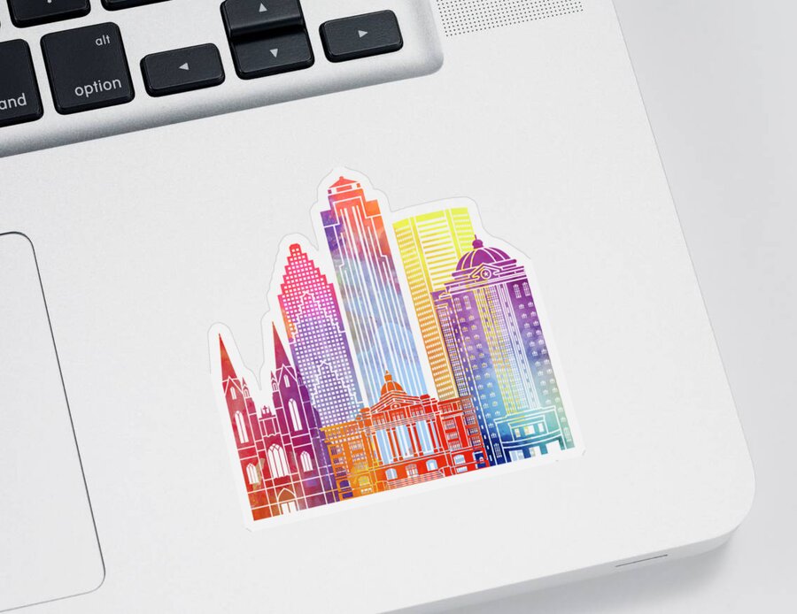 Houston Sticker featuring the painting Houston landmarks watercolor poster by Pablo Romero