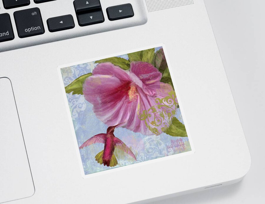 Hummingbird Sticker featuring the painting Hummingbird Hibiscus I by Mindy Sommers
