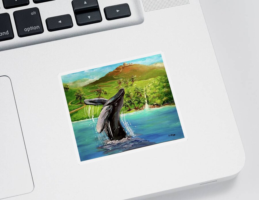 Humpback Whale Sticker featuring the painting Humpback Whale Breaching at Haleakala Hawaii by Bernadette Krupa
