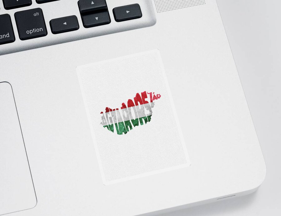 Hungary Sticker featuring the digital art Hungary Typographic Map Flag by Inspirowl Design
