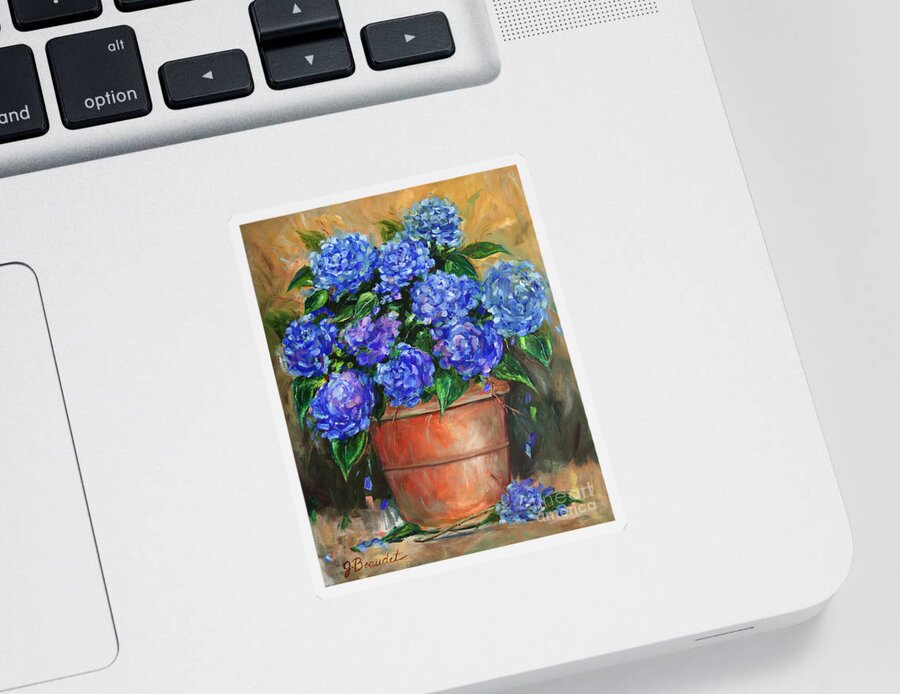 Blue Sticker featuring the painting Hydrangeas in Pot by Jennifer Beaudet