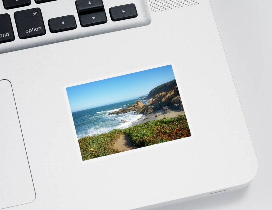 Beach Sticker featuring the photograph Ice Plant and the Pacific Ocean by Jim Thompson