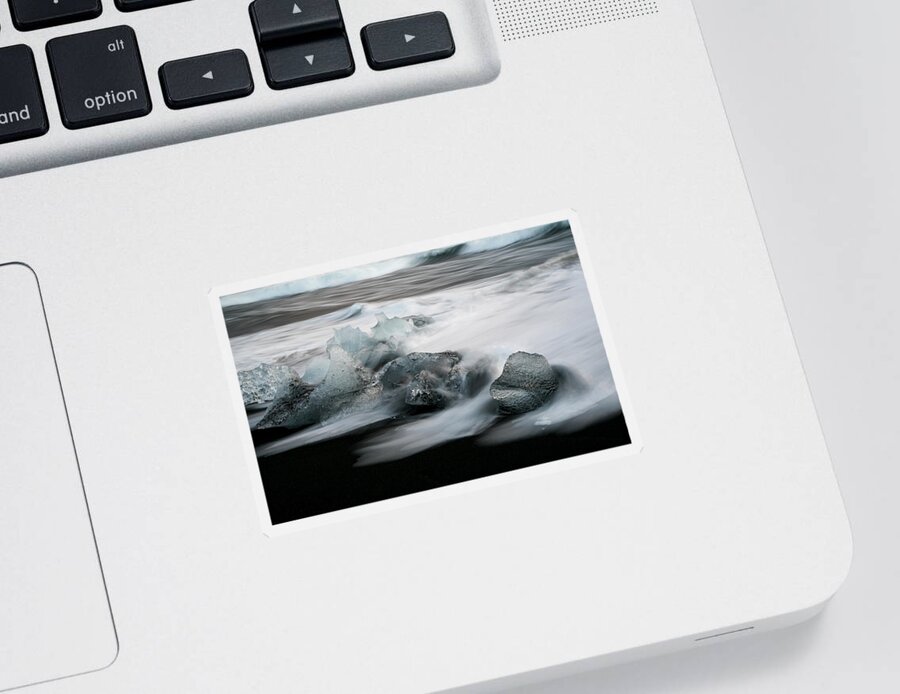 Icebergs Sticker featuring the photograph Icebergs in ice beach, Iceland by Michalakis Ppalis
