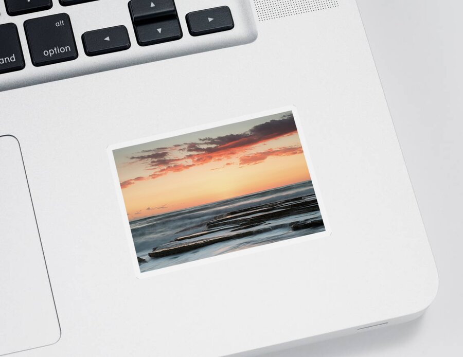 Sunset Sticker featuring the photograph Idyllic sunset and waving ocean by Michalakis Ppalis