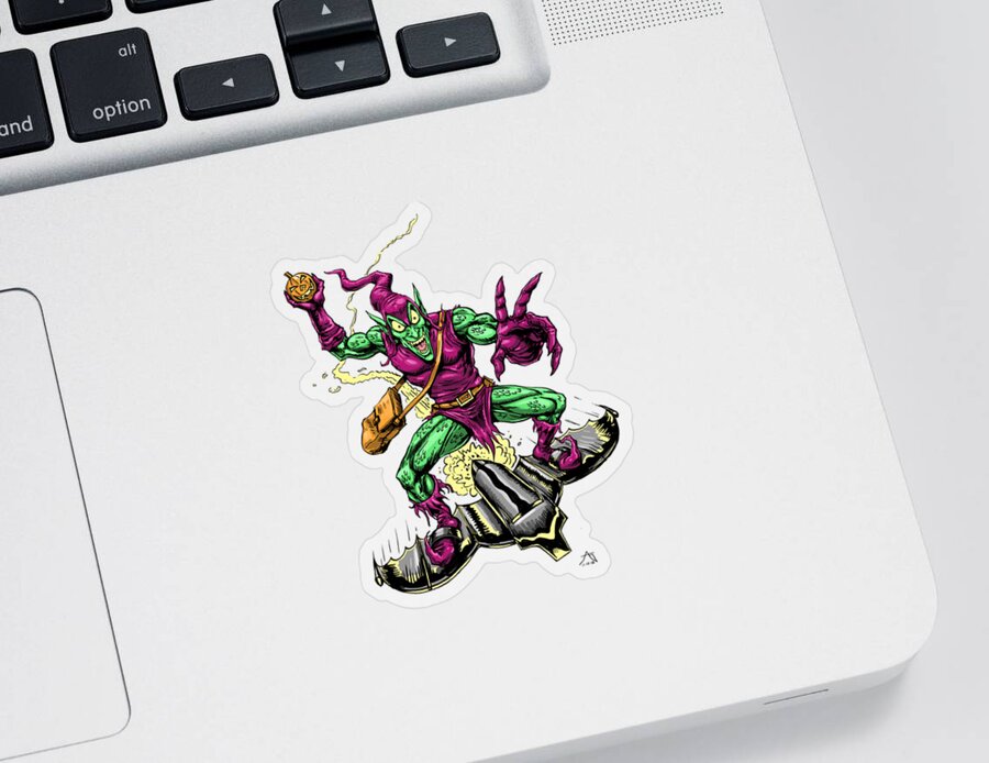 Green Goblin Sticker featuring the drawing In Green Pursuit by John Ashton Golden