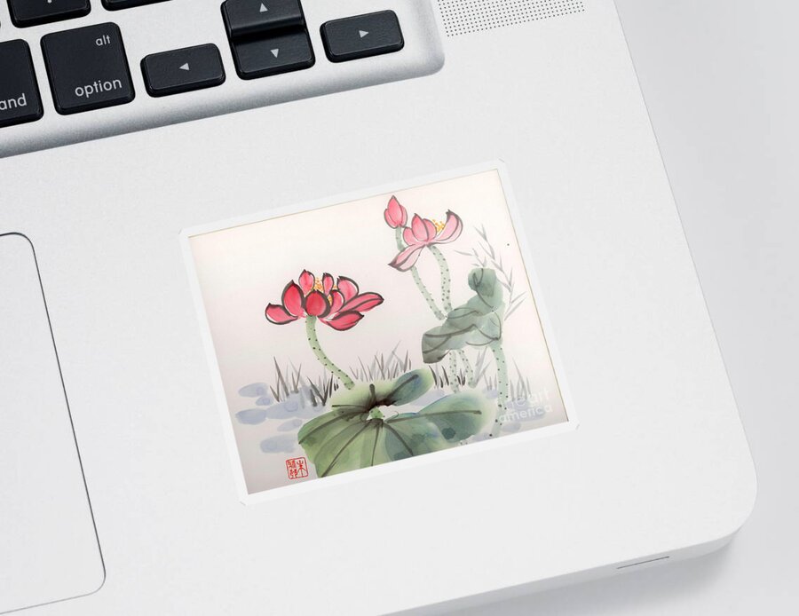 Lotus Sticker featuring the painting In the Mist by Yolanda Koh