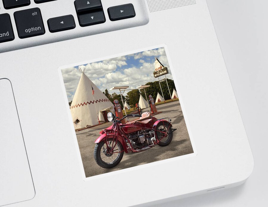 Indian Motorcycle Sticker featuring the photograph Indian 4 Motorcycle with sidecar by Mike McGlothlen