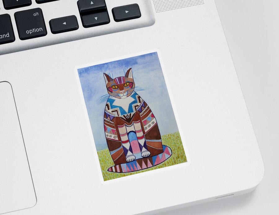 Vera Smith Sticker featuring the painting Indian Squirrel Cat by Vera Smith