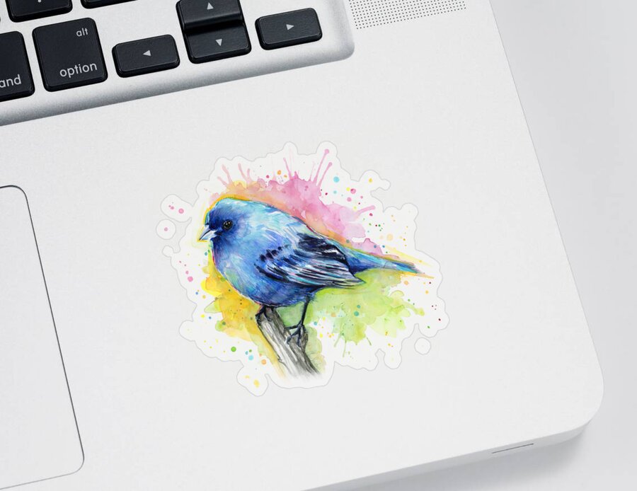 Blue Sticker featuring the painting Indigo Bunting Blue Bird Watercolor by Olga Shvartsur