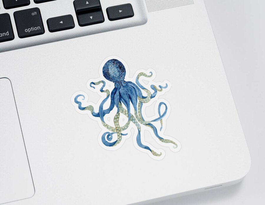 Indigo Sticker featuring the painting Indigo Ocean Blue Octopus by Audrey Jeanne Roberts