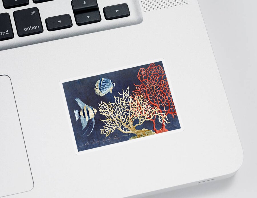 Red Fan Coral Sticker featuring the painting Indigo Ocean - Silence of the Deep by Audrey Jeanne Roberts