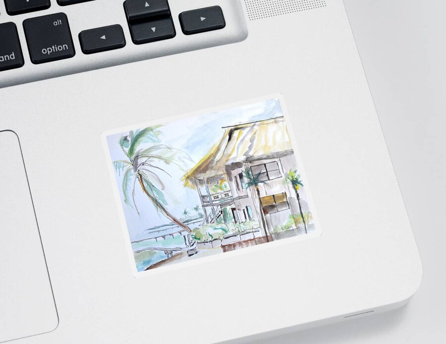 Hut Sticker featuring the painting Island Paradise by Donna Tuten