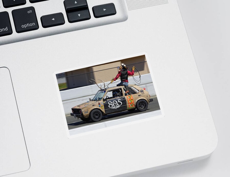 Sports Sticker featuring the photograph Jackalope Wrangler -- Volkswagen Rabbit at the 24 Hours of LeMons Race, Sonoma California by Darin Volpe