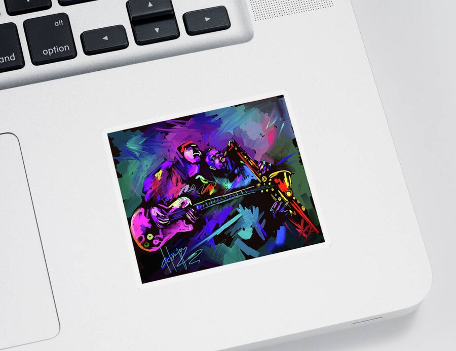 Guitar Sticker featuring the painting Jammin' The Funk by DC Langer