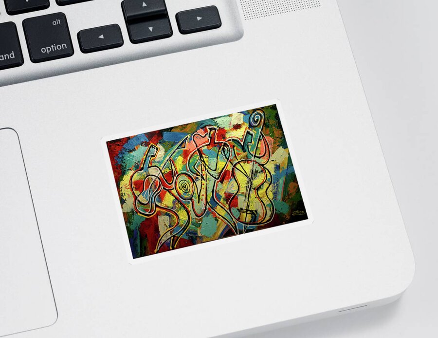 Jazz Paintings Sticker featuring the painting Jazz Rock by Leon Zernitsky