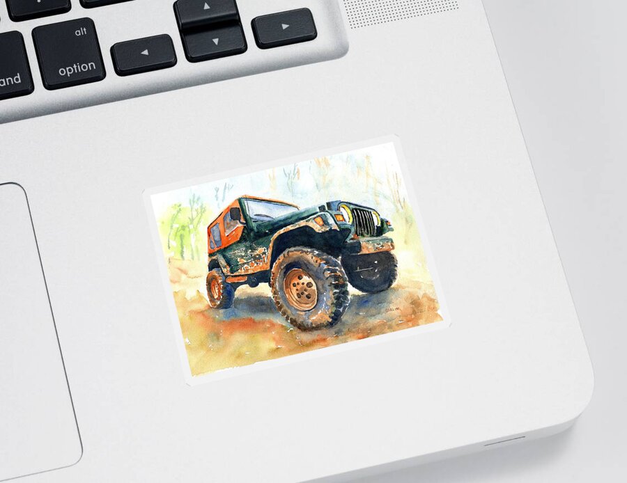 Jeep Sticker featuring the painting Jeep Wrangler Watercolor by Carlin Blahnik CarlinArtWatercolor