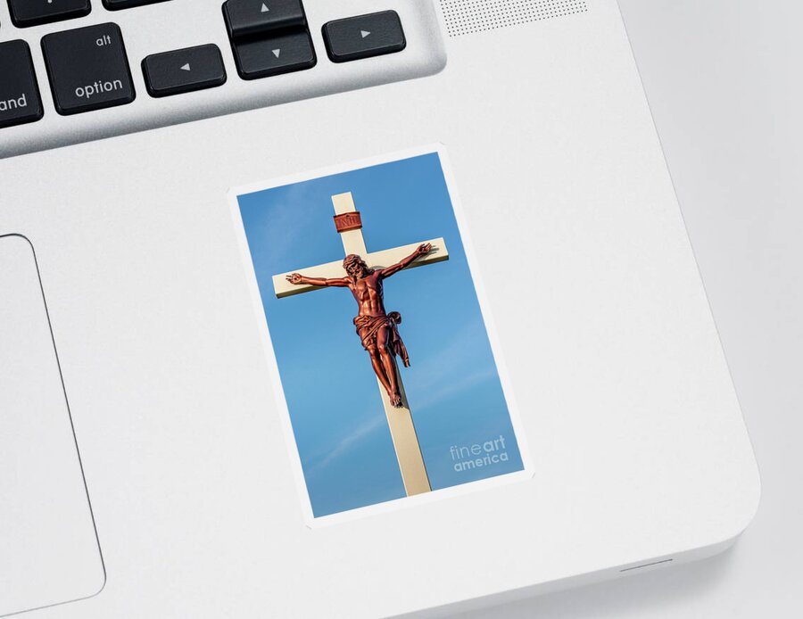 Jesus Sticker featuring the photograph Jesus Crucifix against the Sky 3 by Gary Whitton