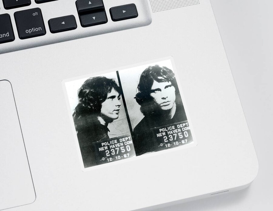 Jim Morrison Sticker featuring the photograph Jim Morrison Mug Shot Horizontal by Tony Rubino
