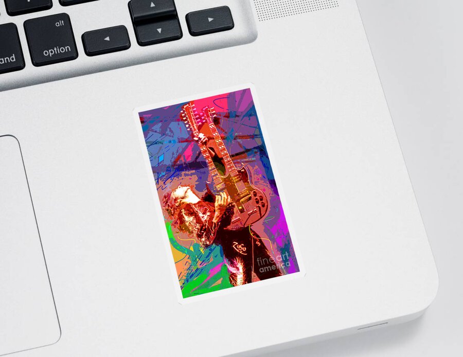 Jimmy Page Sticker featuring the painting Jimmy Page Stairway To Heaven by David Lloyd Glover