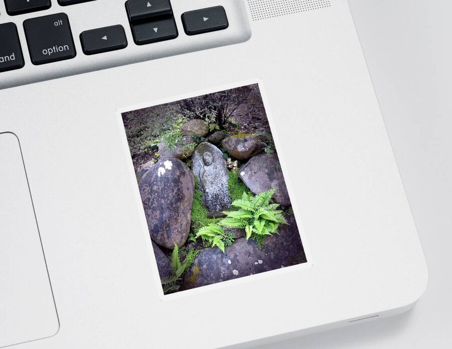 Picture Sticker featuring the photograph Jizo Buddha Among the Ferns by Laura Iverson
