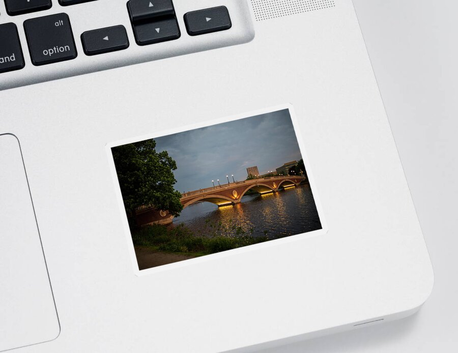 John Sticker featuring the photograph John Weeks Bridge Harvard Square Chales River Sunset Trees 2 by Toby McGuire