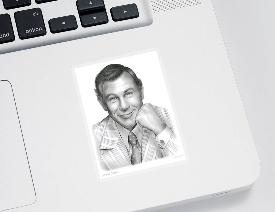 Johnny Carson Sticker featuring the drawing Johnny Carson by Greg Joens