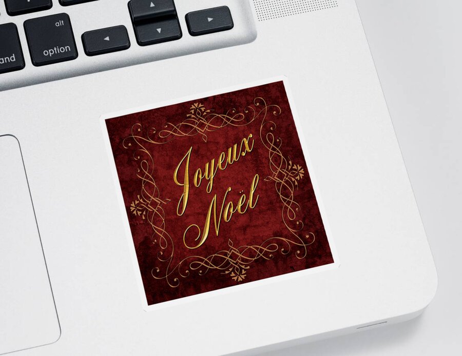 Joyeux Noel Sticker featuring the digital art Joyeux Noel In Red And Gold by Caitlyn Grasso