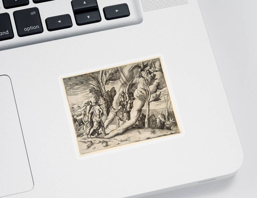 Giulio Bonasone Sticker featuring the drawing Jupiter and Juno being received in the heavens by Ganymede and Hebe by Giulio Bonasone