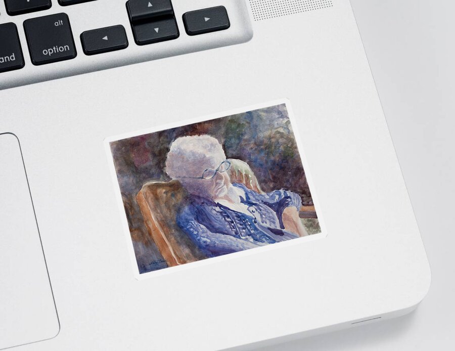 Woman Sticker featuring the painting Just Resting My Eyes by Mary Benke