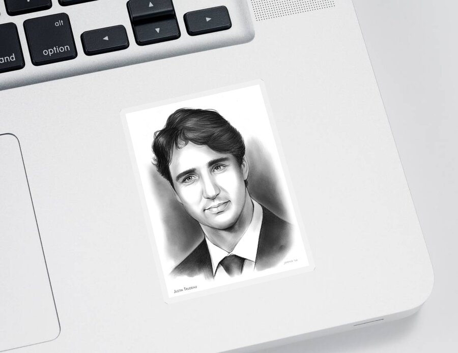 Justin Trudeau Sticker featuring the drawing Justin Pierre James Trudeau by Greg Joens
