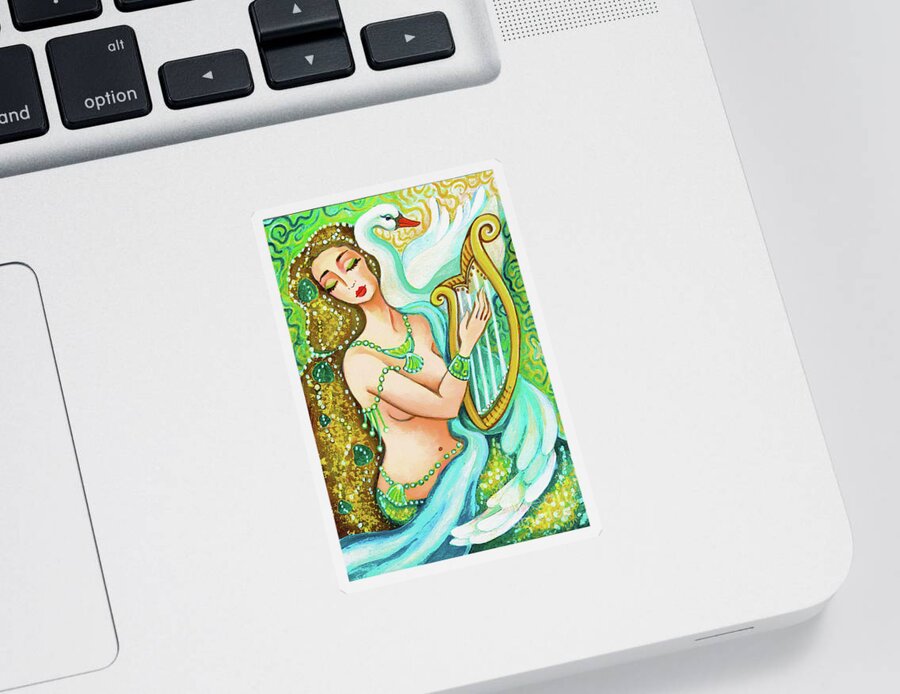 Sea Goddess Sticker featuring the painting Kalliope and the god Swan by Eva Campbell