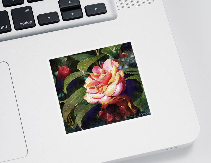 Flower Sticker featuring the painting Karma Camellia by Andrew King