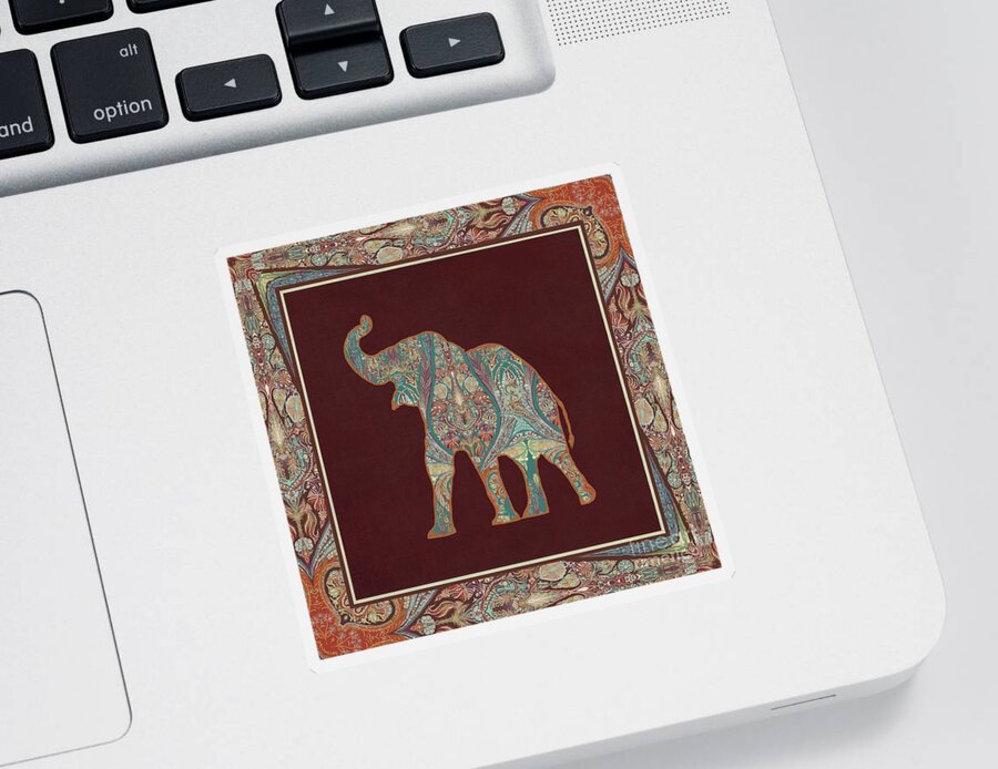 Rust Sticker featuring the painting Kashmir Patterned Elephant 3 - Boho Tribal Home Decor by Audrey Jeanne Roberts