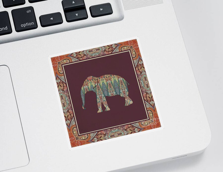 Rust Sticker featuring the painting Kashmir Patterned Elephant - Boho Tribal Home Decor by Audrey Jeanne Roberts