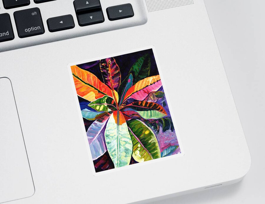 Tropical Leaves Sticker featuring the painting Kauai Croton Leaves by Marionette Taboniar