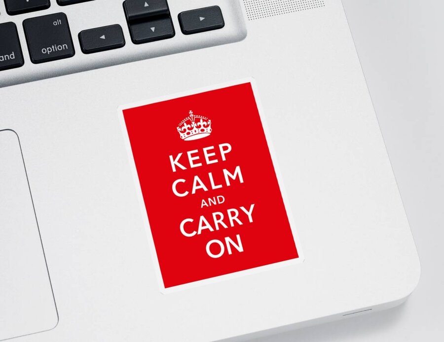 Britain Sticker featuring the digital art Keep Calm And Carry On by War Is Hell Store