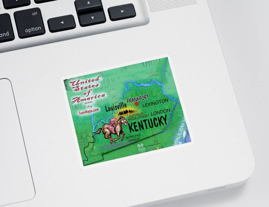 Kentucky Sticker featuring the digital art Kentucky Fun Map by Kevin Middleton