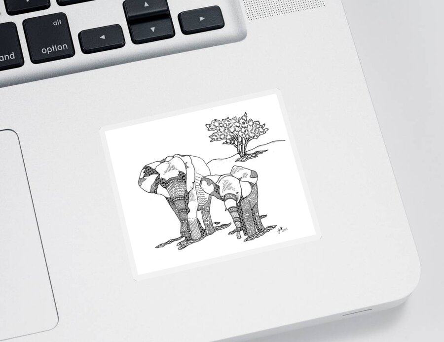 Elephant Sticker featuring the drawing Kenyan Walk by Jan Steinle